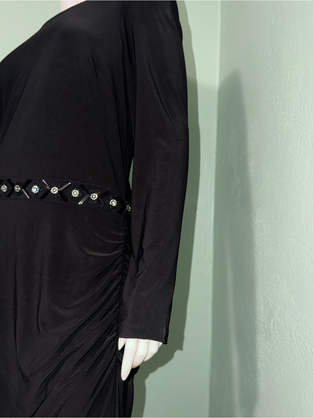 Laundry By Shelli Segal Black Long Sleeve Maxi Dress with Sequin Waist - Picture 5 of 12